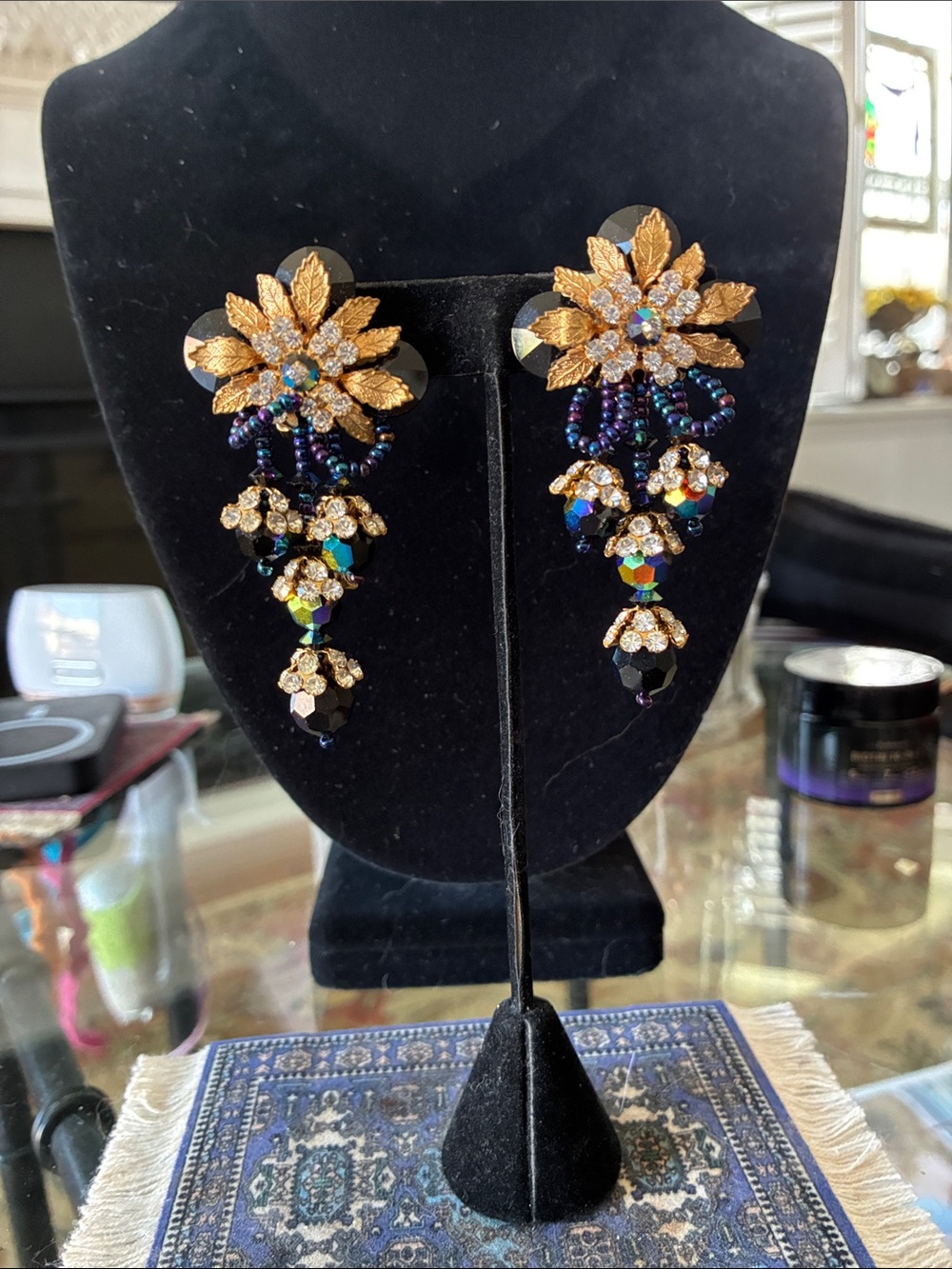 Gold and Black Crystal Drop Earrings - Women's Jewelry